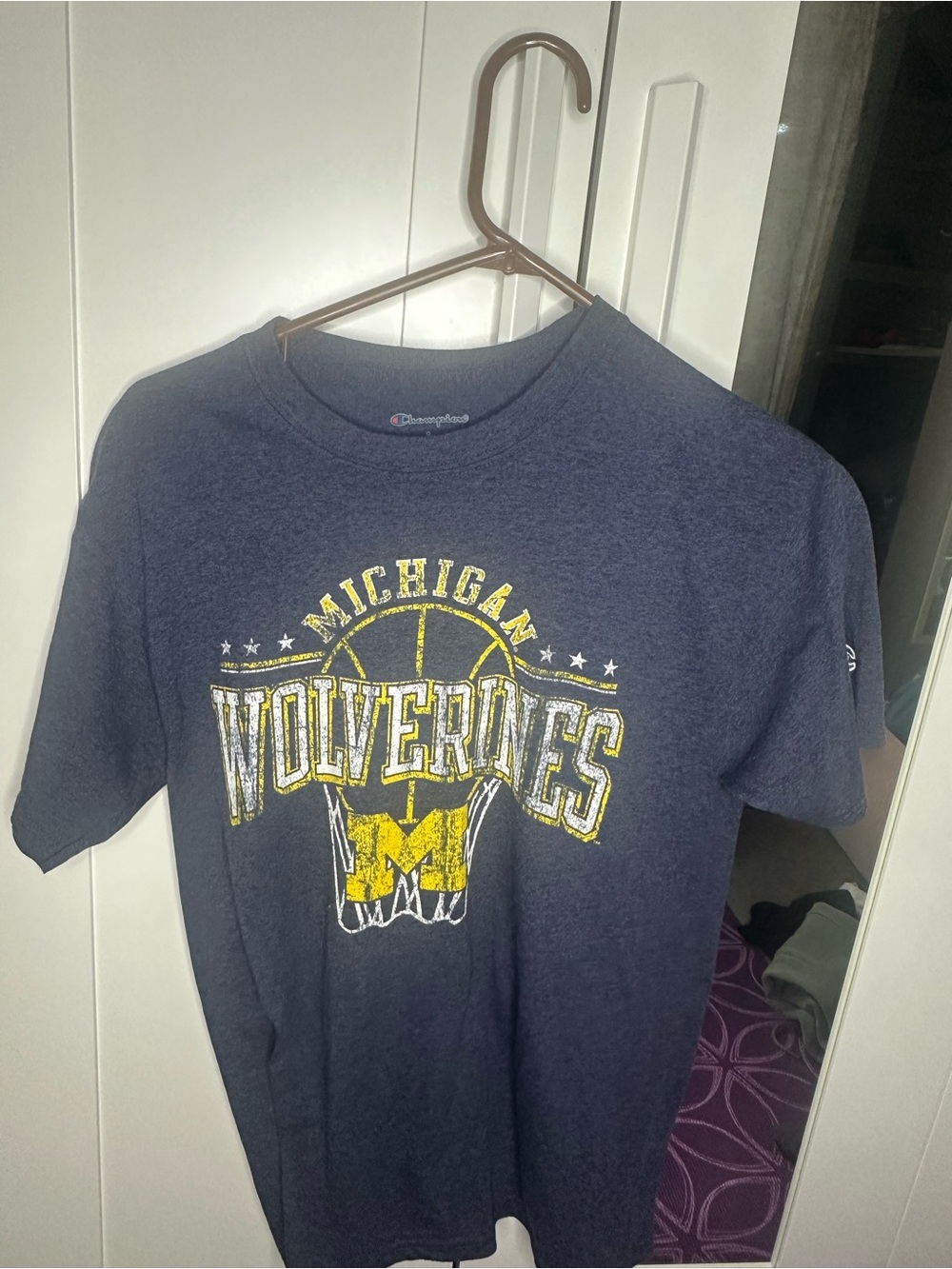 Champion Navy Michigan Wolverines Graphic Tee with Yellow & White Print